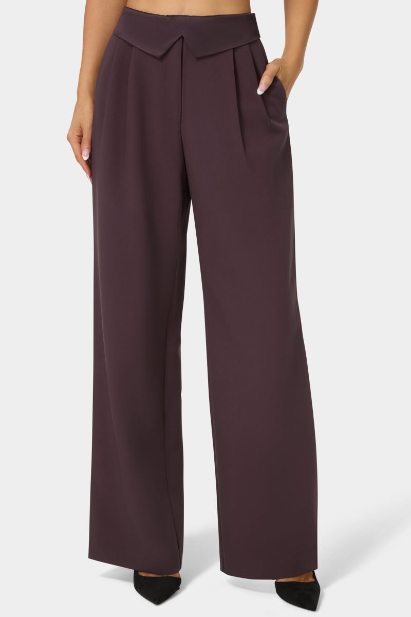 Tailored Foldover Waistband Wide Leg Pant
