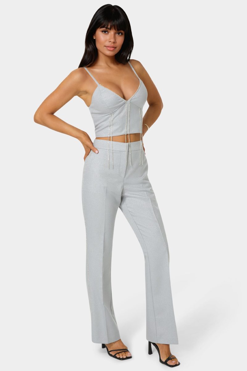 Glittery High Waist Mini Flare Leg Pant