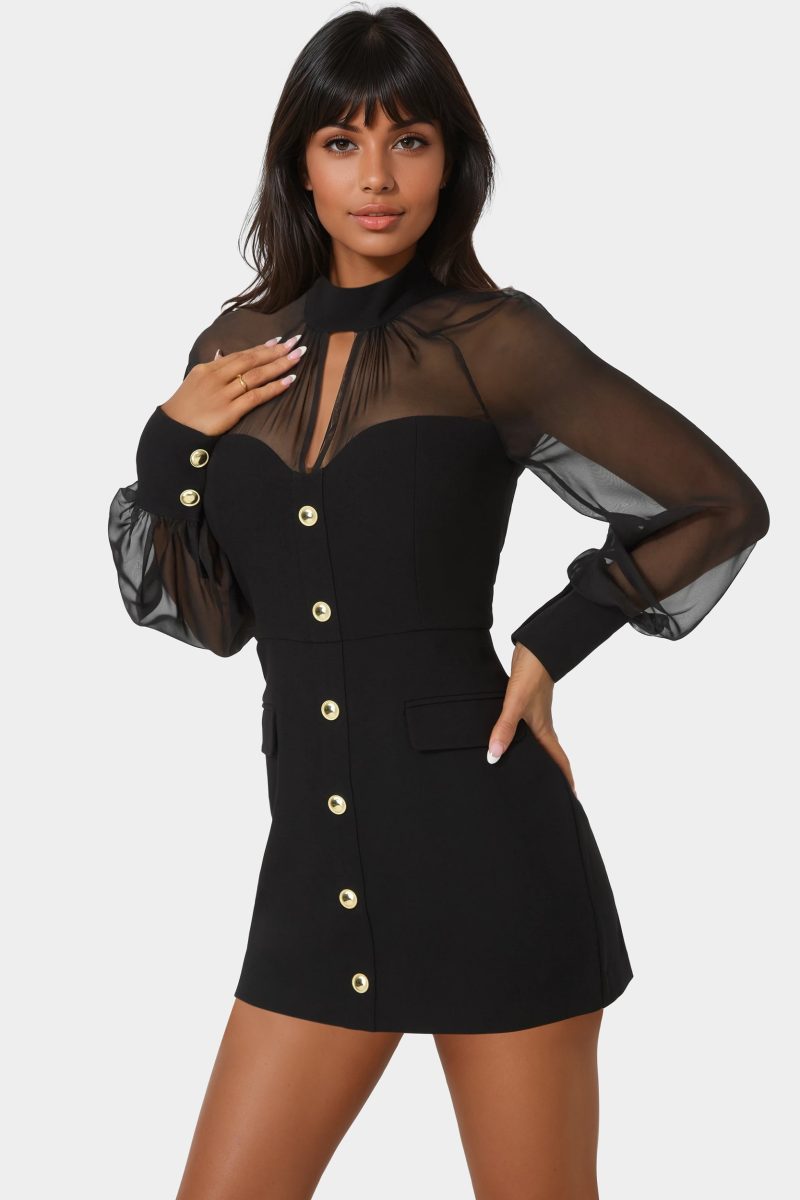 Mixed Media Long Sleeve Romper