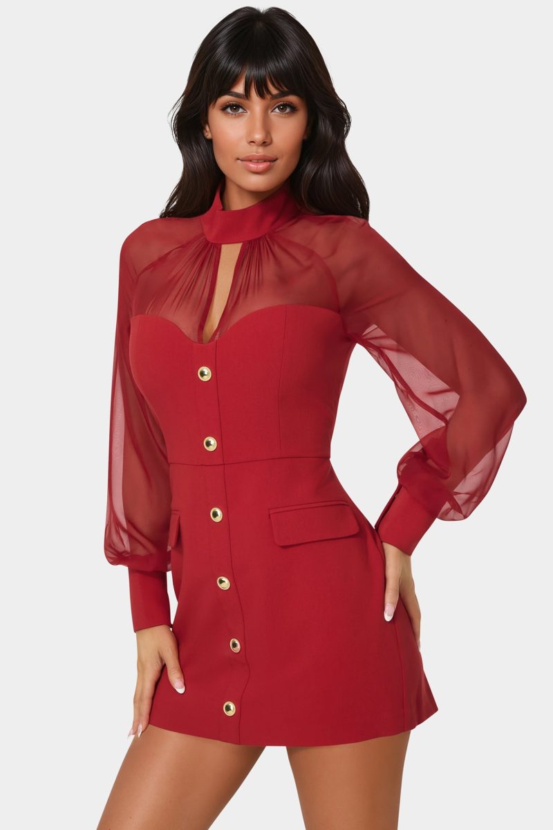 Mixed Media Long Sleeve Romper