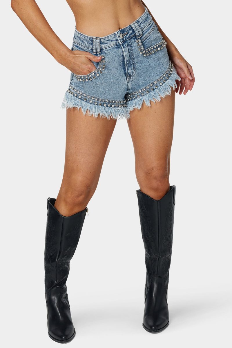 High Waist Studded Denim Short