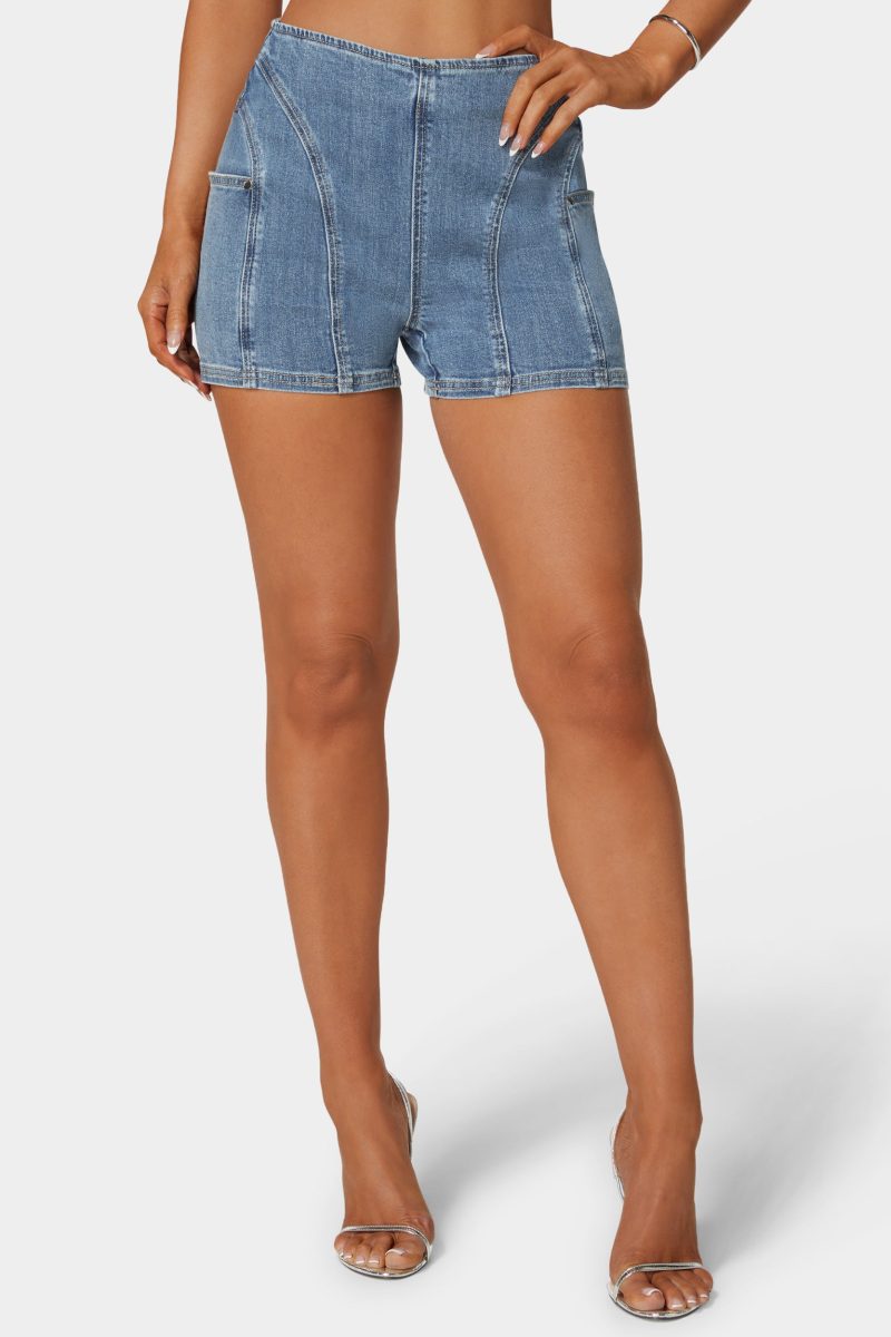 Side Pocket Stitch Detailed Denim Shorts