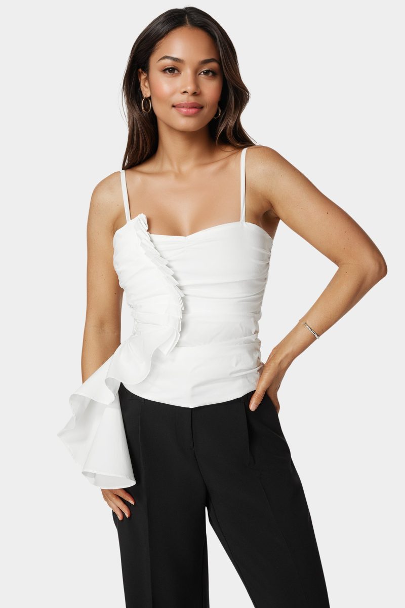 Poplin Asymmetric Ruffle Top