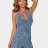 Button Down Halter Denim Top
