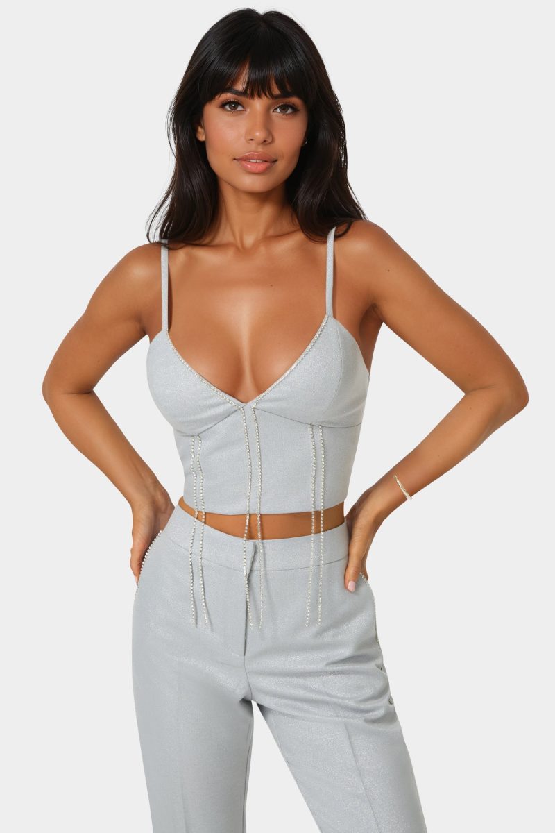 Glittery Rhinestone Chain Fitted Top