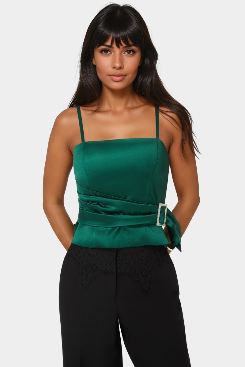 Satin Rhinestone Buckle Corset Top