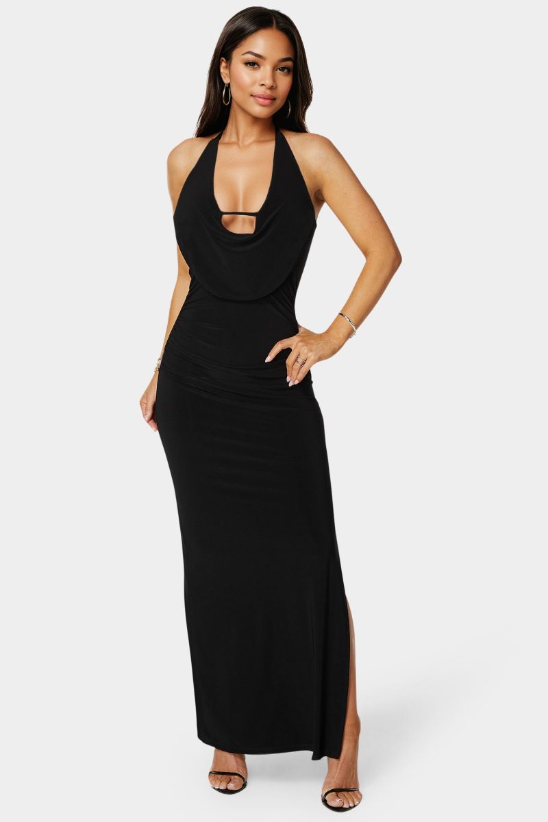 Plunge Neck Cowl Maxi Dress
