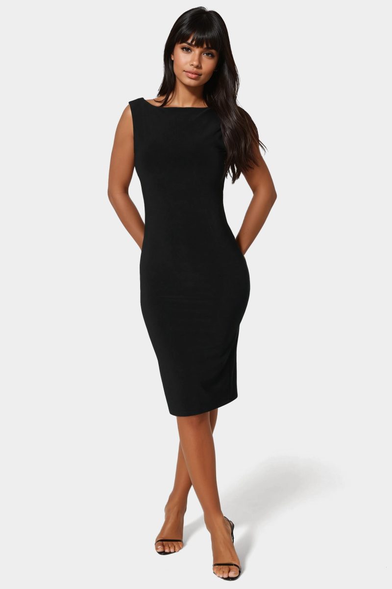 High Neck Open Back Midi Dress