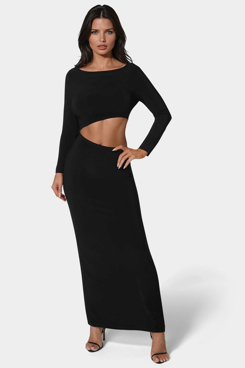 Asymmetric Cut Out Long Sleeve Maxi Dress