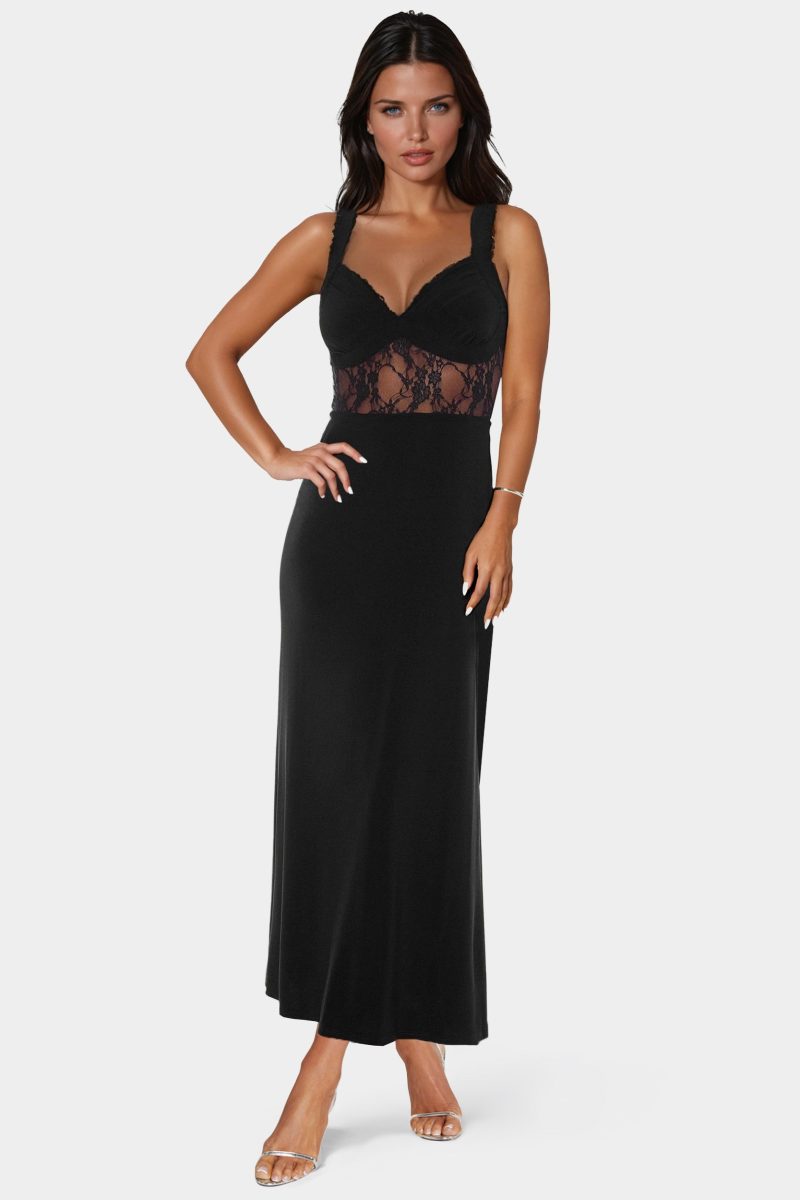 Lace Inset Knit Slip Dress