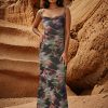 Printed Mesh Cowl Gown