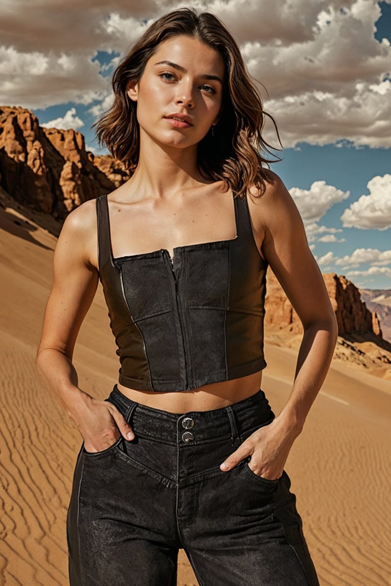 Eyelet Front Combo Vegan Leather Denim Corset