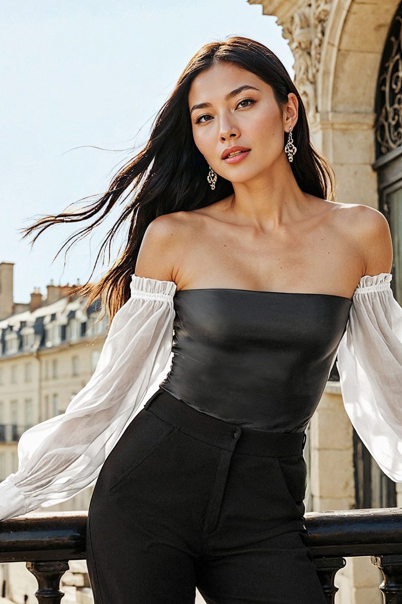 Liquid Chiffon Sleeve Coated Knit Bodysuit