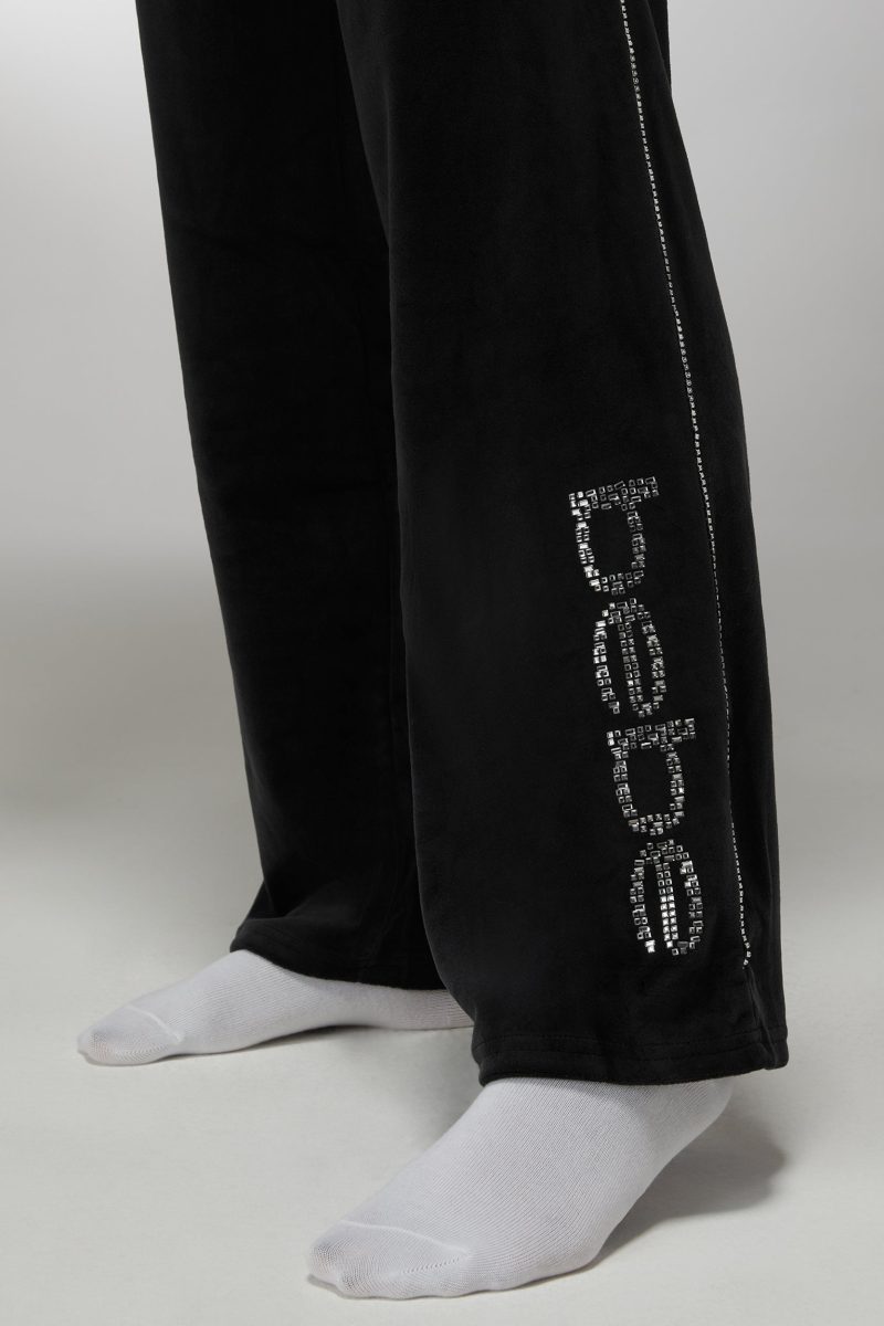 Rhinestone Detail Velour Pant