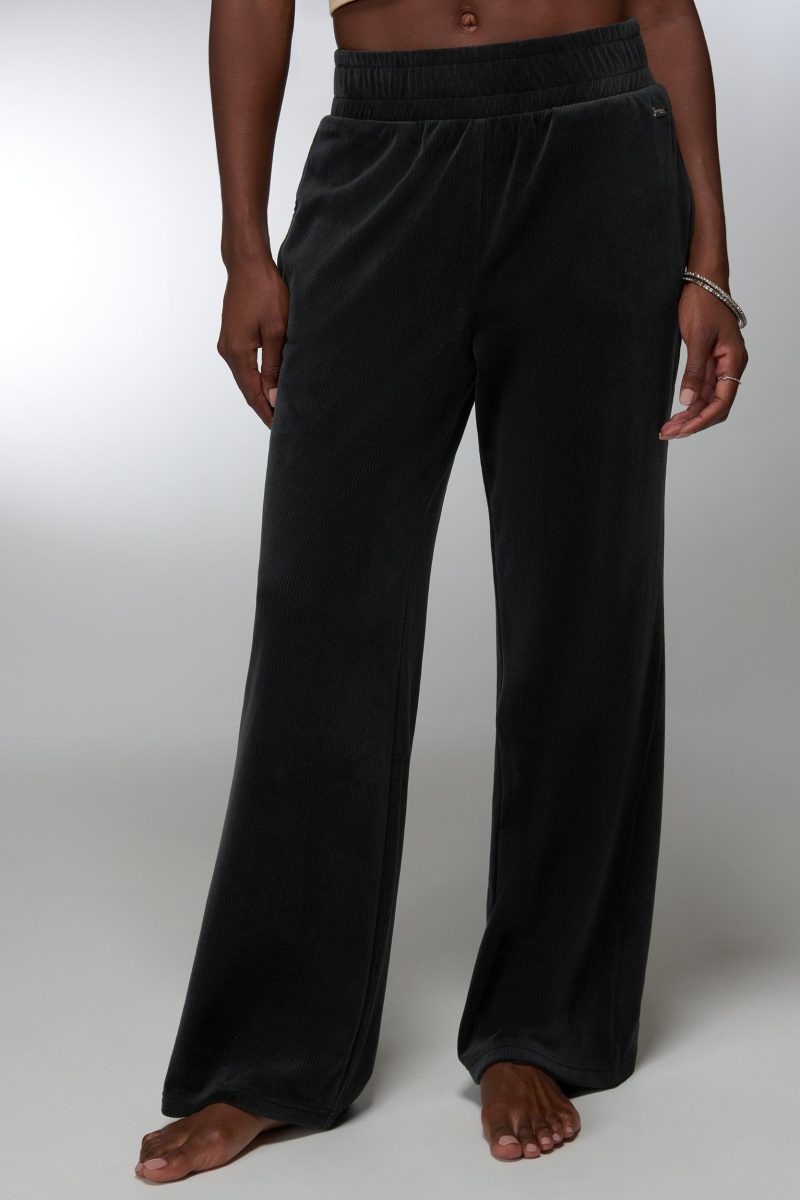 Velour Corded Wide Leg Pant
