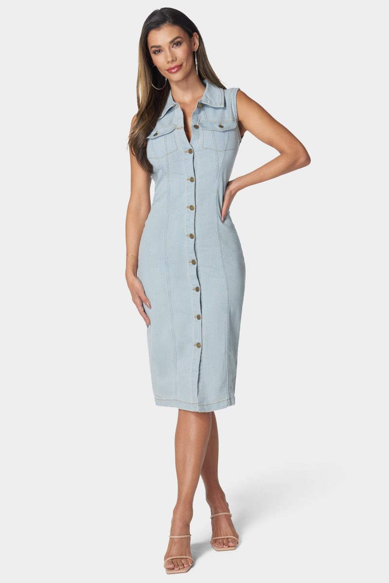Sleeveless Front Button Denim Dress