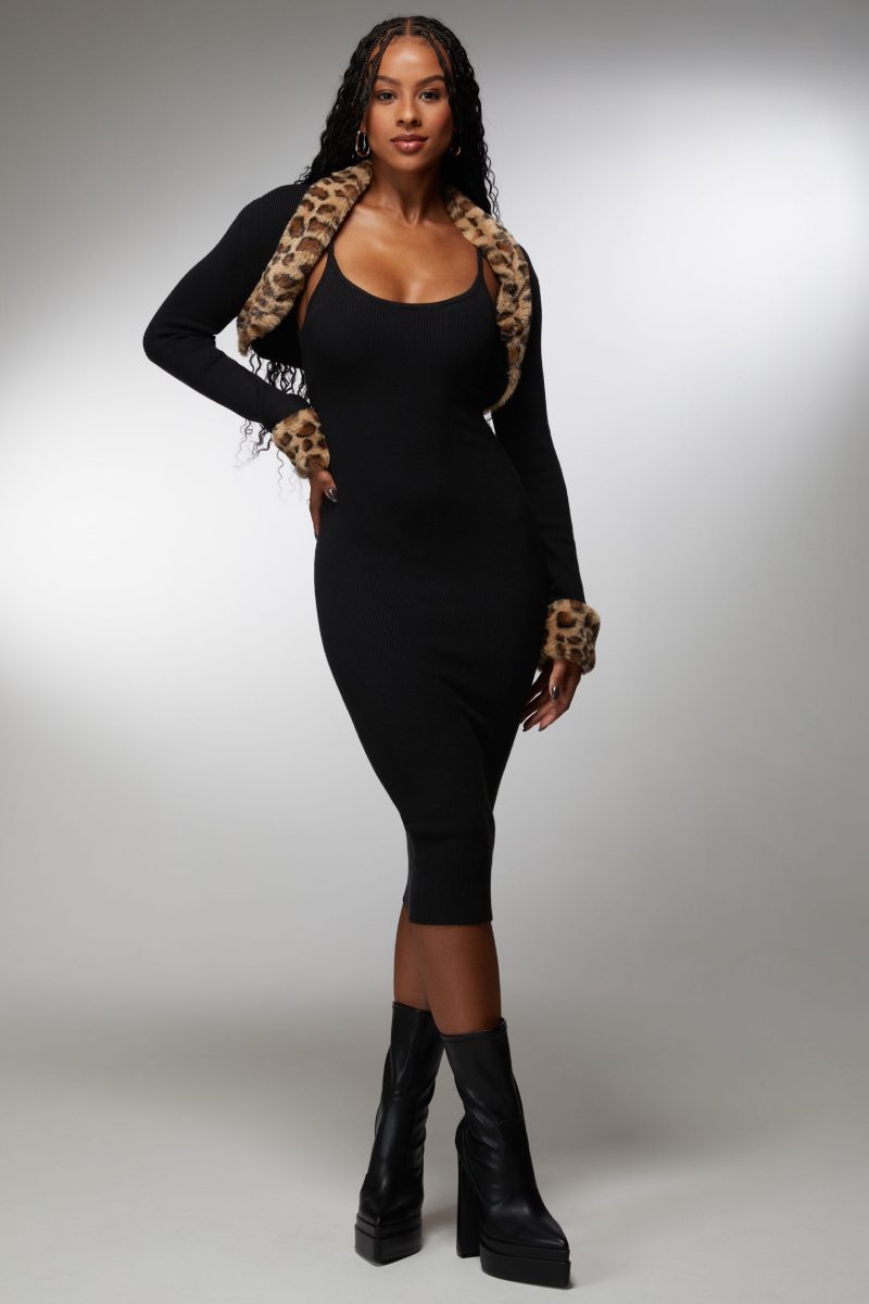 Two Piece Faux Fur Sweater Dress