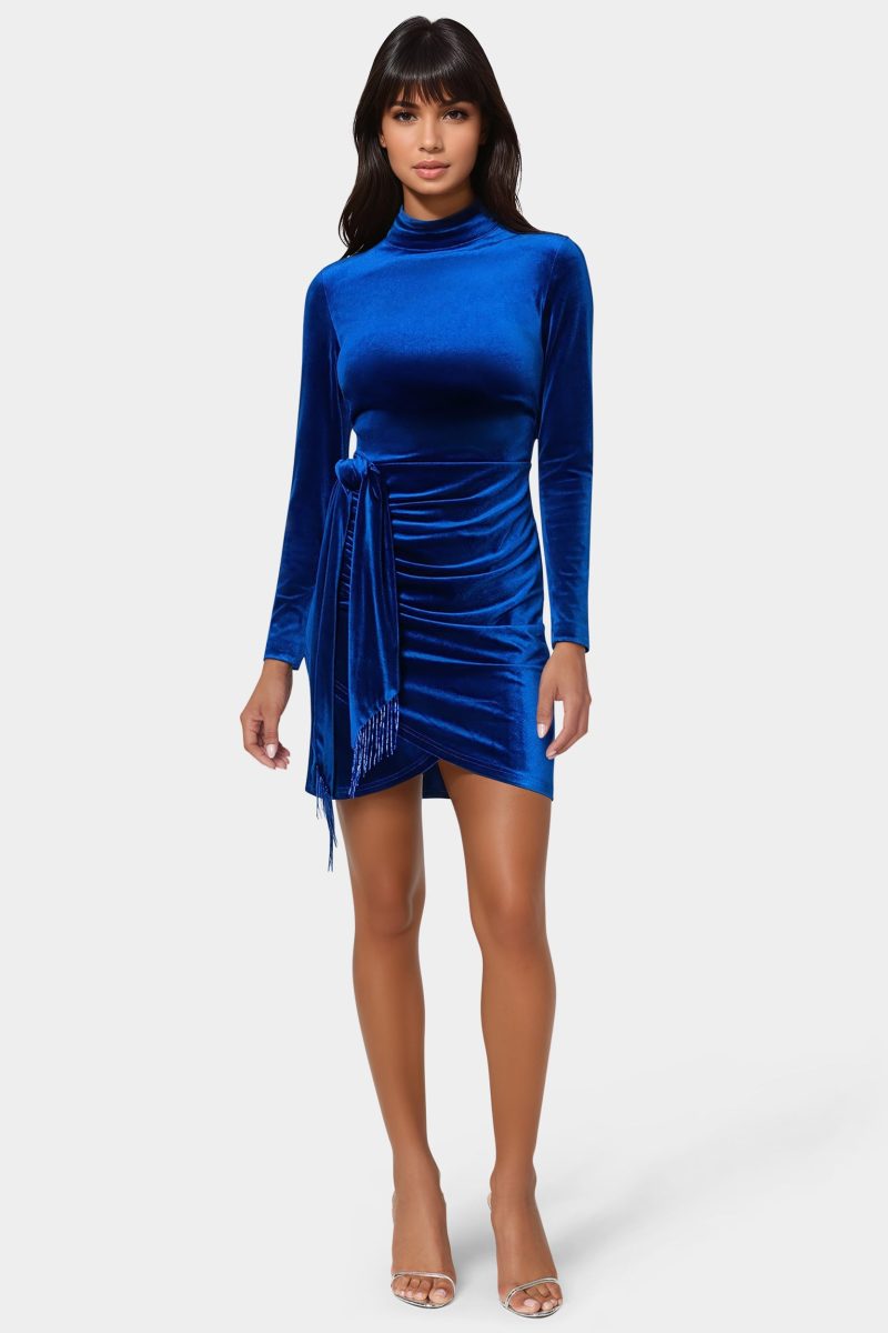 Beaded Sash Velvet Mini Dress