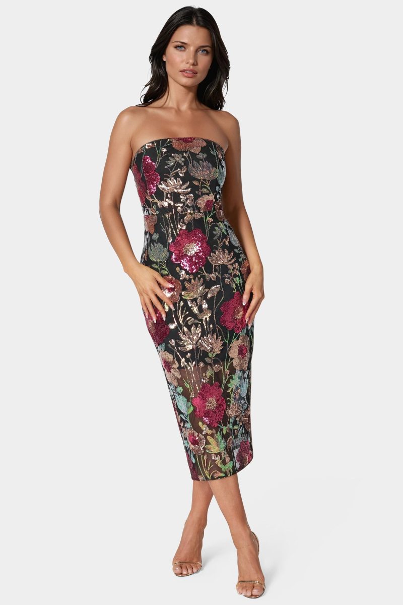 Strapless Sequin Midi Dress