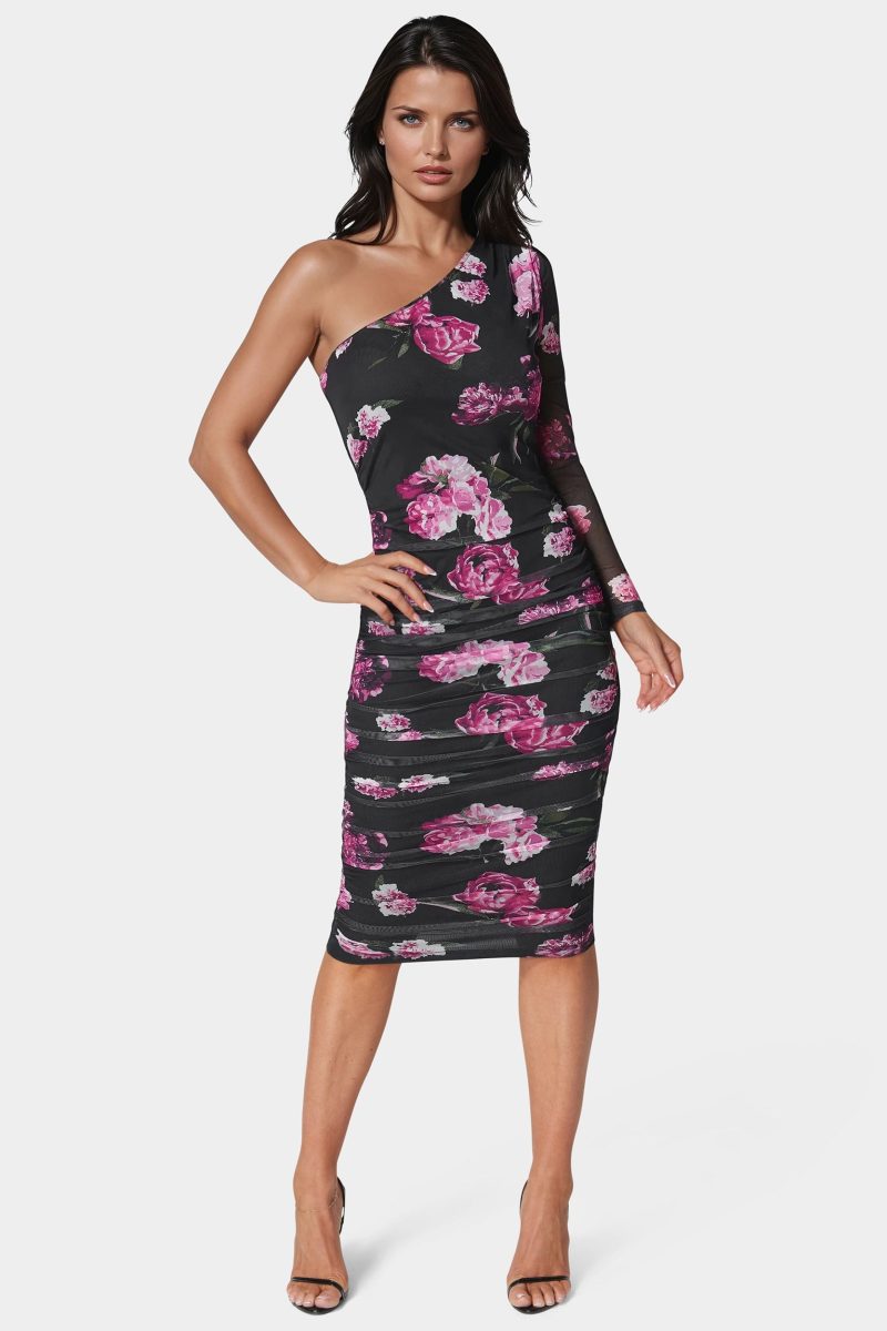 One Shoulder Ruched Midi Dress