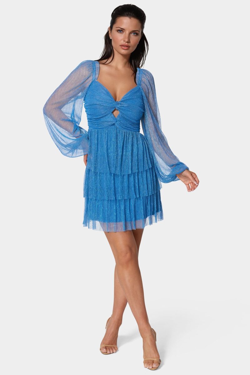 Tiered Twist Front Lurex Mini Dress