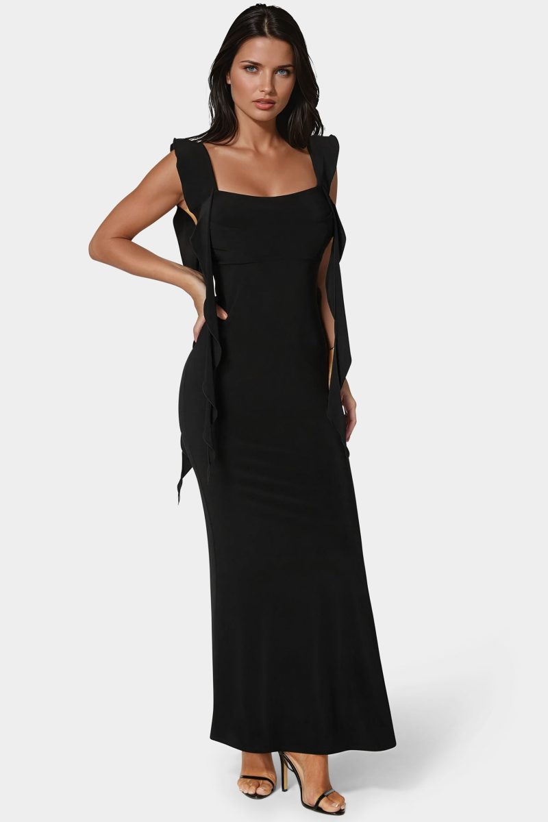 Cascade Ruffle Knit Slip Maxi Dress