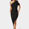 Asymmetrical High Slit Bandage Midi Dress