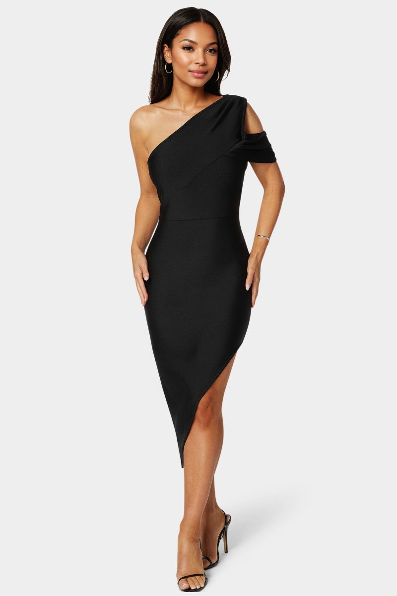 Asymmetrical High Slit Bandage Midi Dress