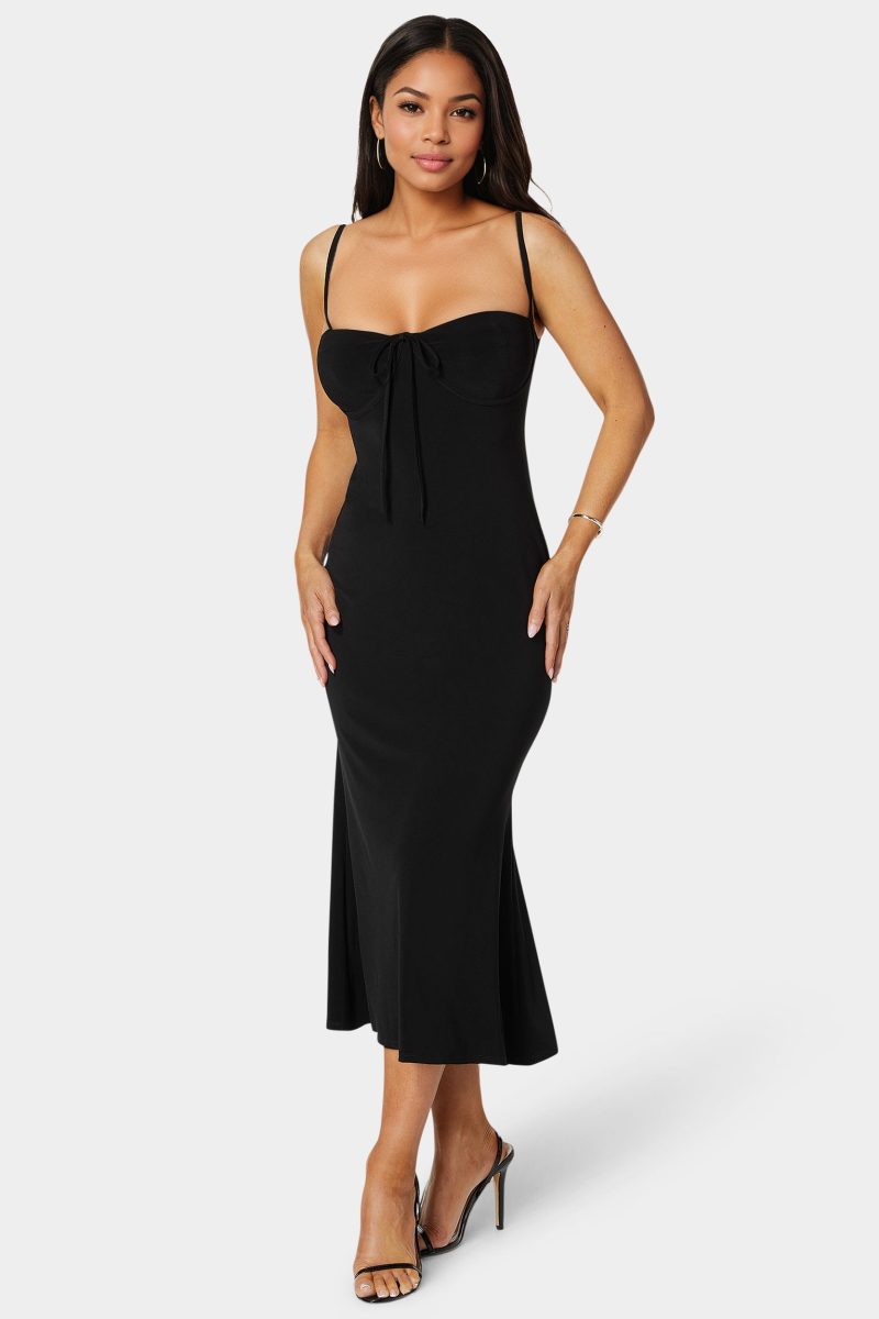 Bow Front Bustier Knit Slip Midi Dress