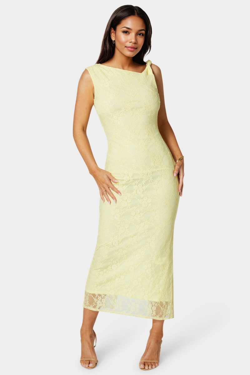 Twist Sleeve Lace Midi Dress