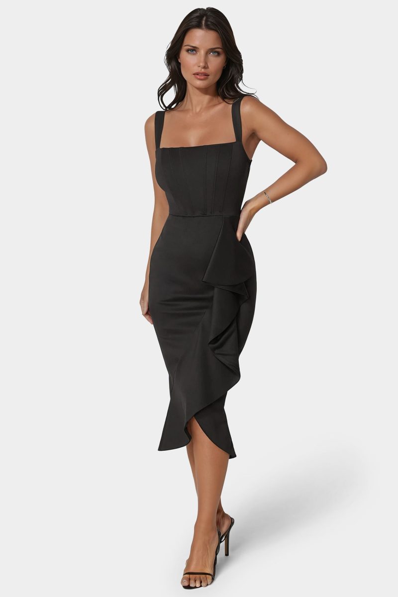 Scuba Bustier Ruffle Wrap Dress