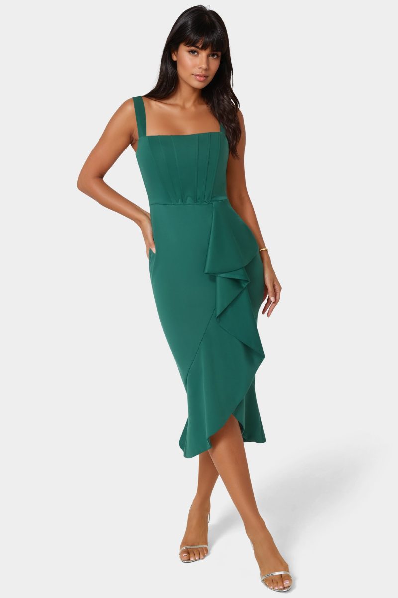 Scuba Bustier Ruffle Wrap Dress