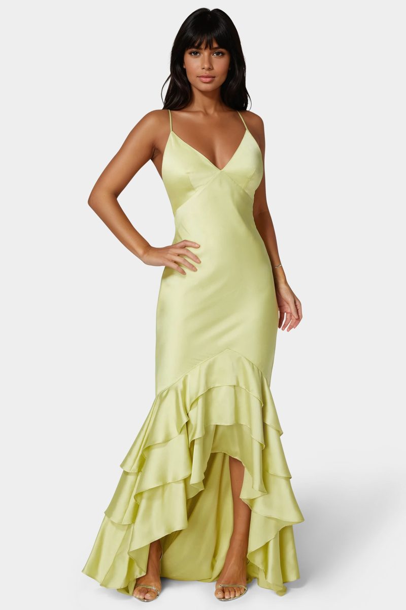 Tiered Satin High Low Gown