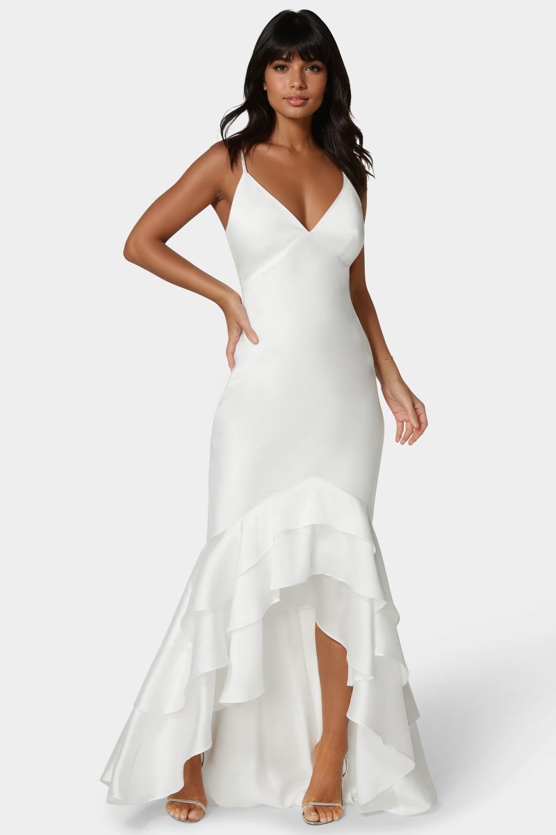 Tiered Satin High Low Gown