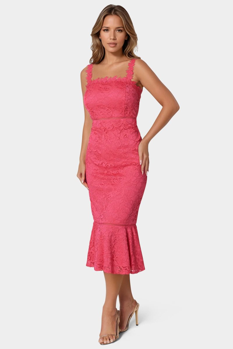 Lace Flounce Midi Dress