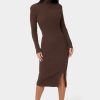 Long Sleeve Mock Neck Sweater Midi Dress
