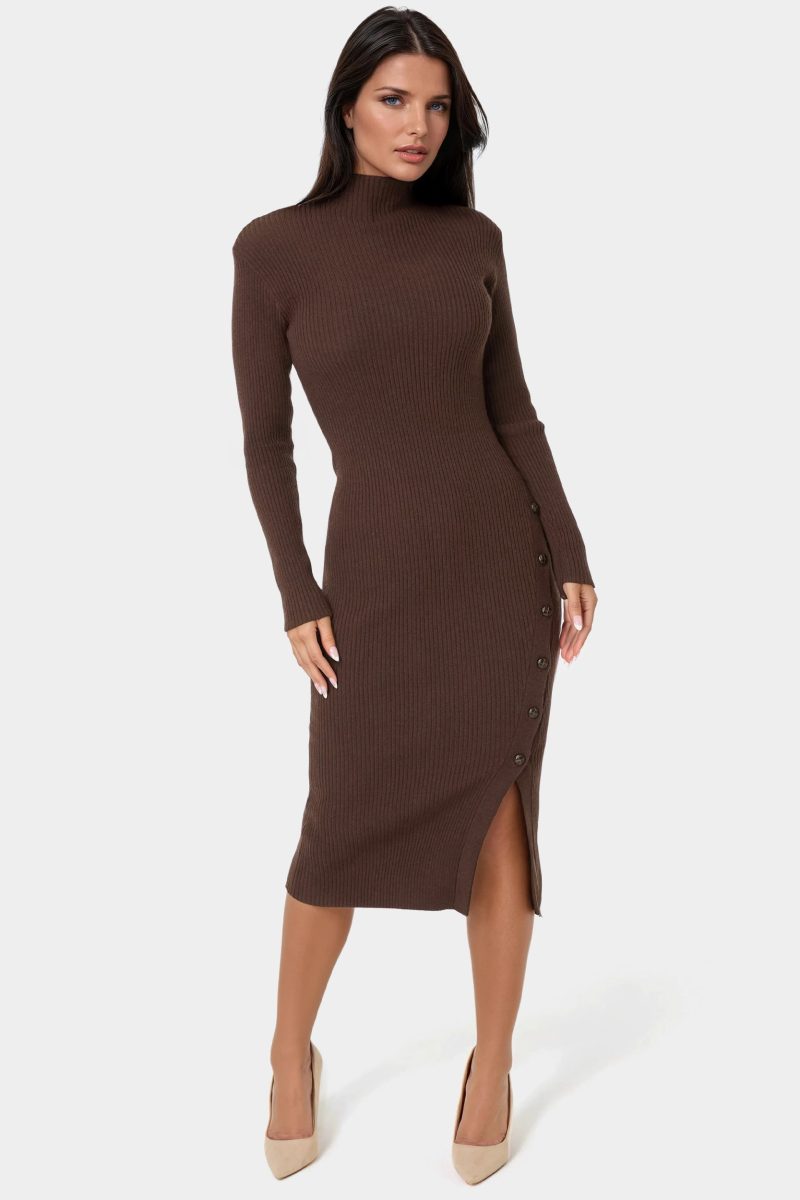 Long Sleeve Mock Neck Sweater Midi Dress