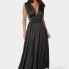 Satin V-Neck Cutout Maxi Dress