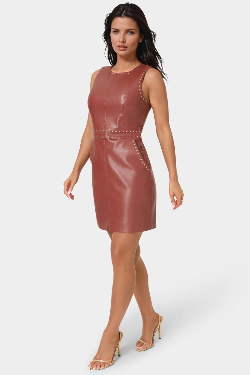 Faux Leather Stud Seam Dress