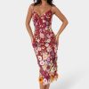 3D Floral Strappy V-Neck Midi Dress