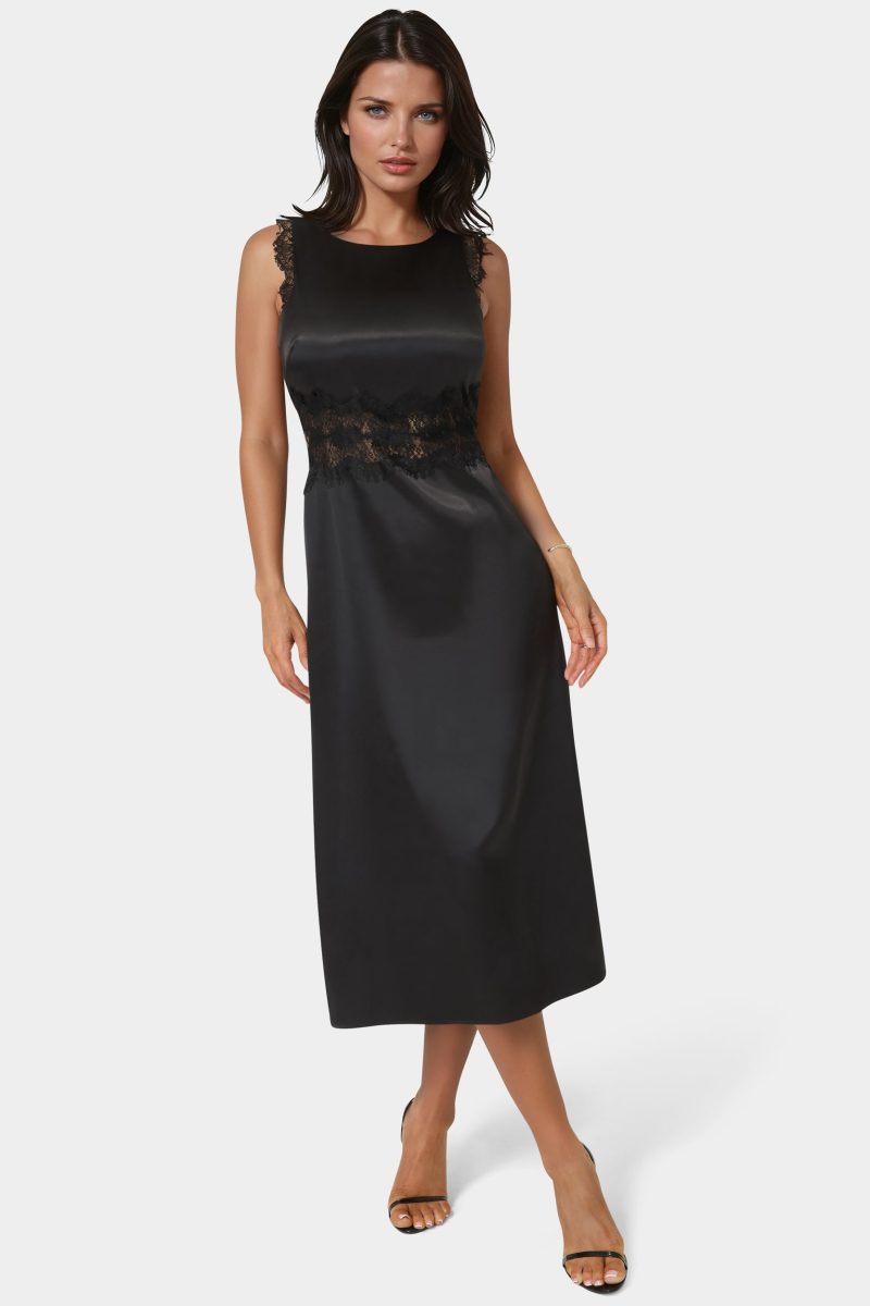 Satin Lace Insert Midi Dress