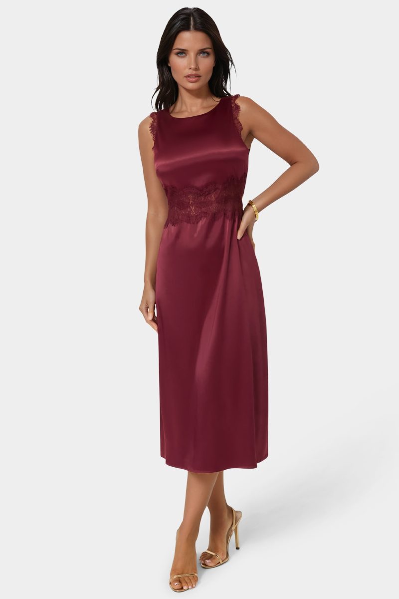Satin Lace Insert Midi Dress