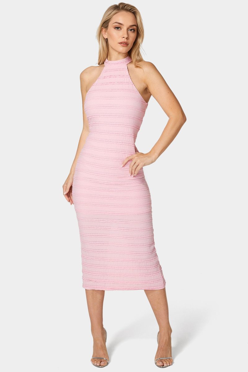 Ruffle Lace Halter Midi Dress