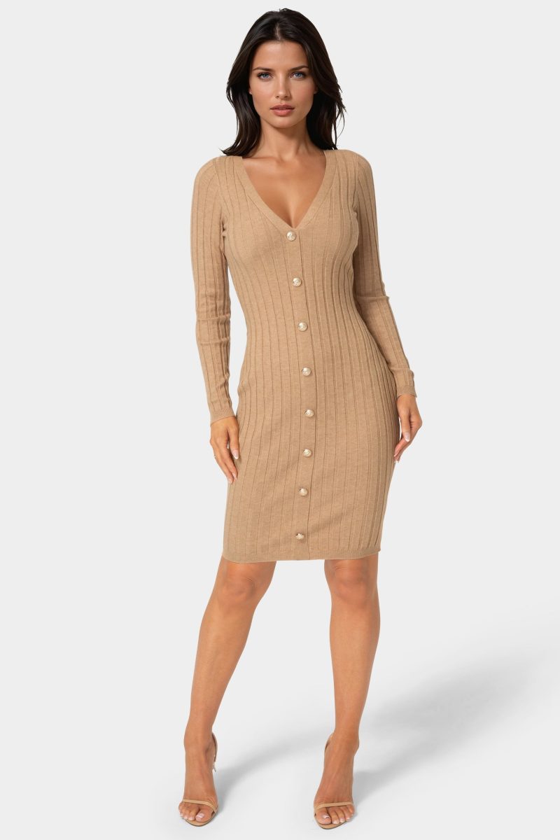 V-Neck Cardigan Midi Dress