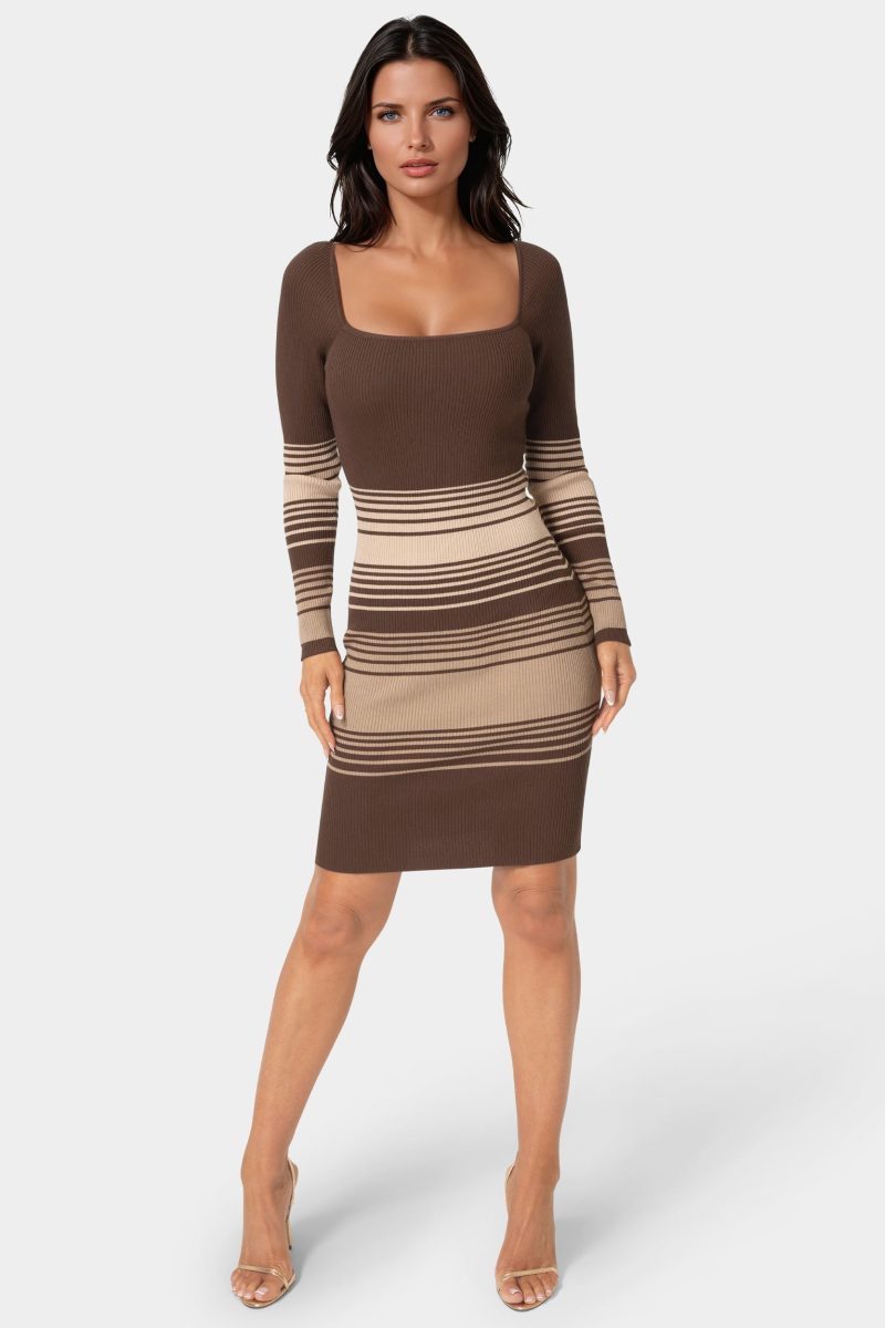 Stripe Rib Sweater Midi Dress