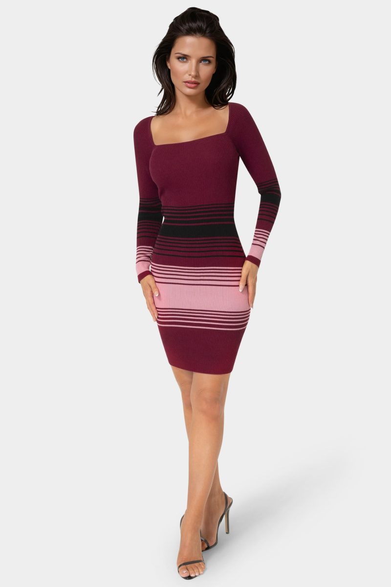 Stripe Rib Sweater Midi Dress