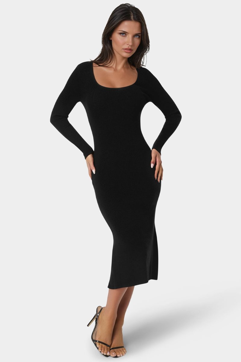 Long Sleeve Scoop Neck Sweater Midi Dress