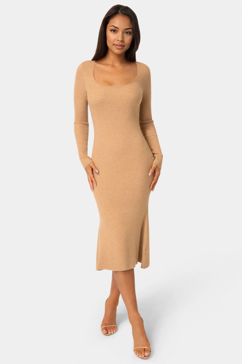 Long Sleeve Scoop Neck Sweater Midi Dress