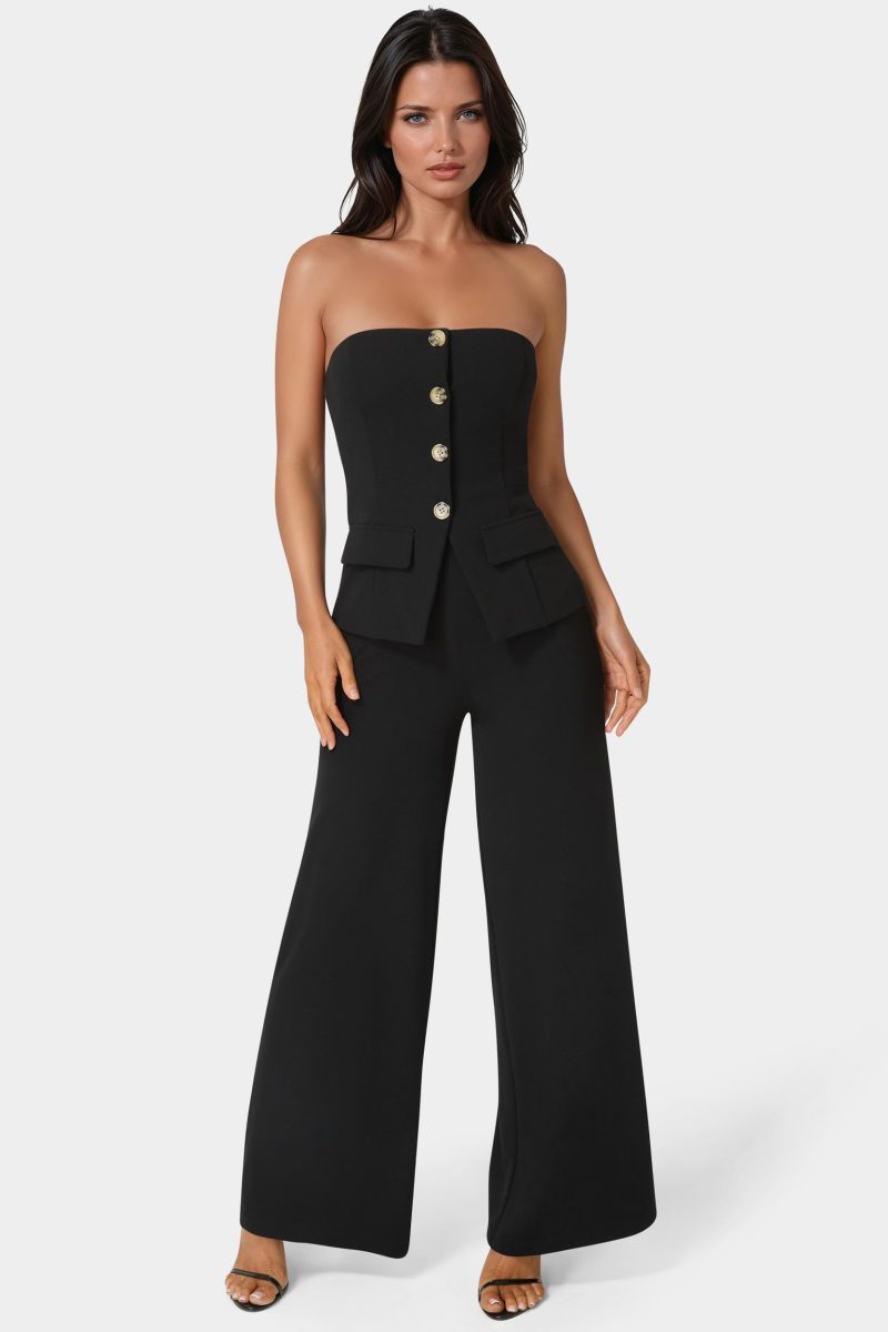 Strapless Tailored Vest Wide Leg Jumpsuit