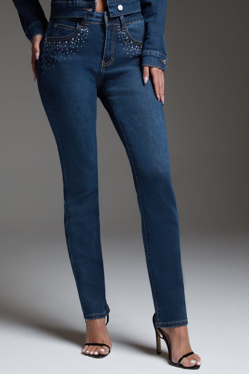 bebe Slim Jean Embellished With Crystals by Swarovski
